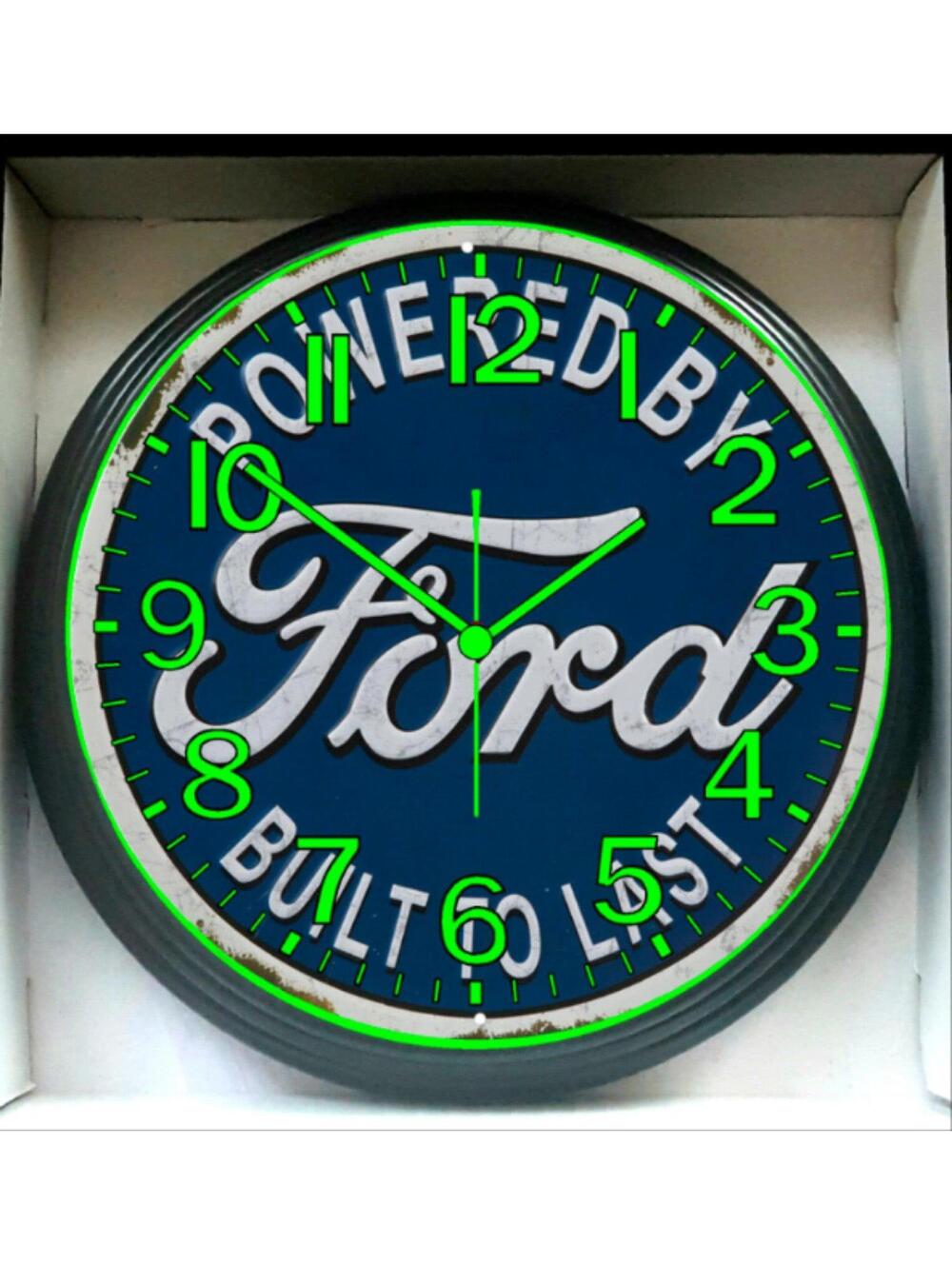 Ford Garage Shop Mechanic Glow In The Dark Wall Clock New!
